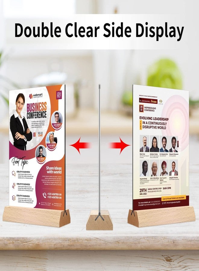 DunGu 5x7 Acrylic Sign Holder - T Shape Clear Flyer Holder with Wood Base, 6 Pack Double Sided Picture Frames, Plastic Table Menu Display Stand for Wedding, Office, School, Restaurant - Image 4